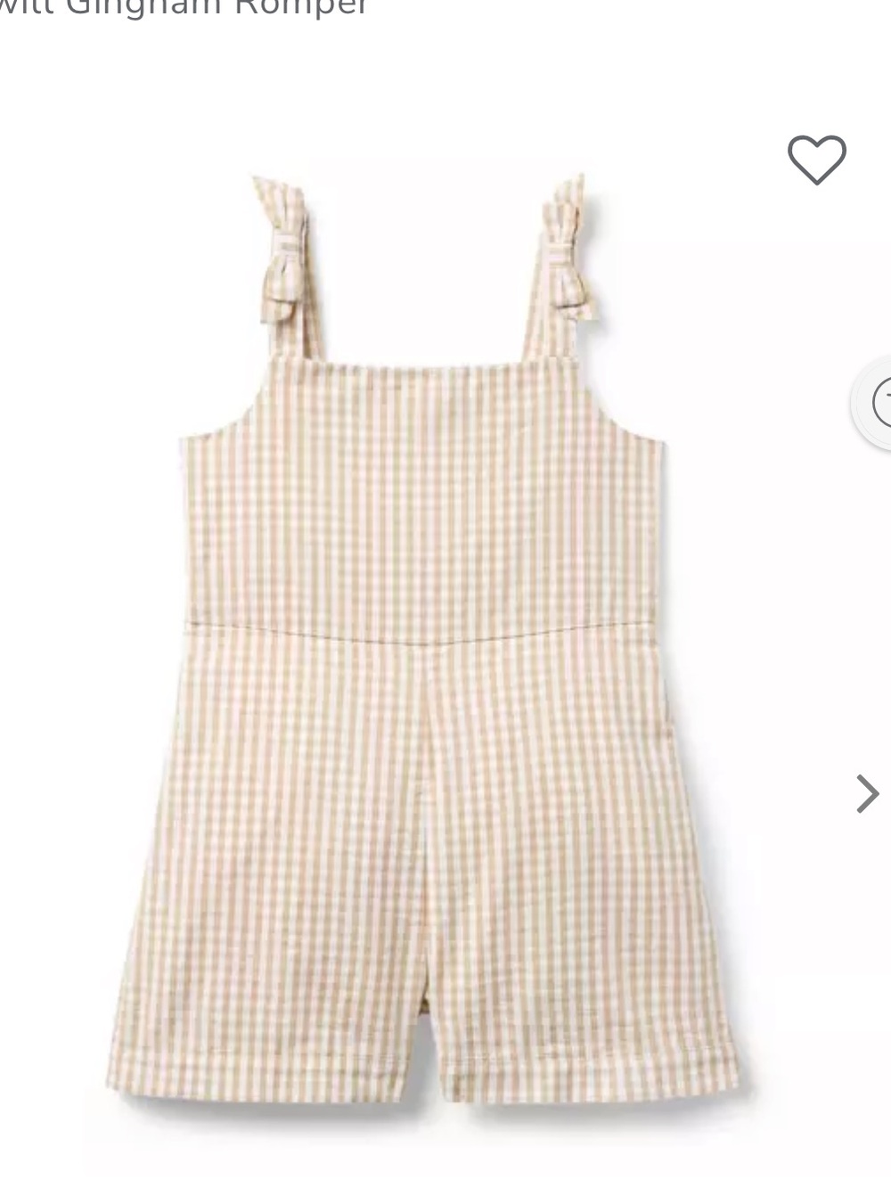 Janie and Jack Beige Gingham Tie-Shoulder Romper